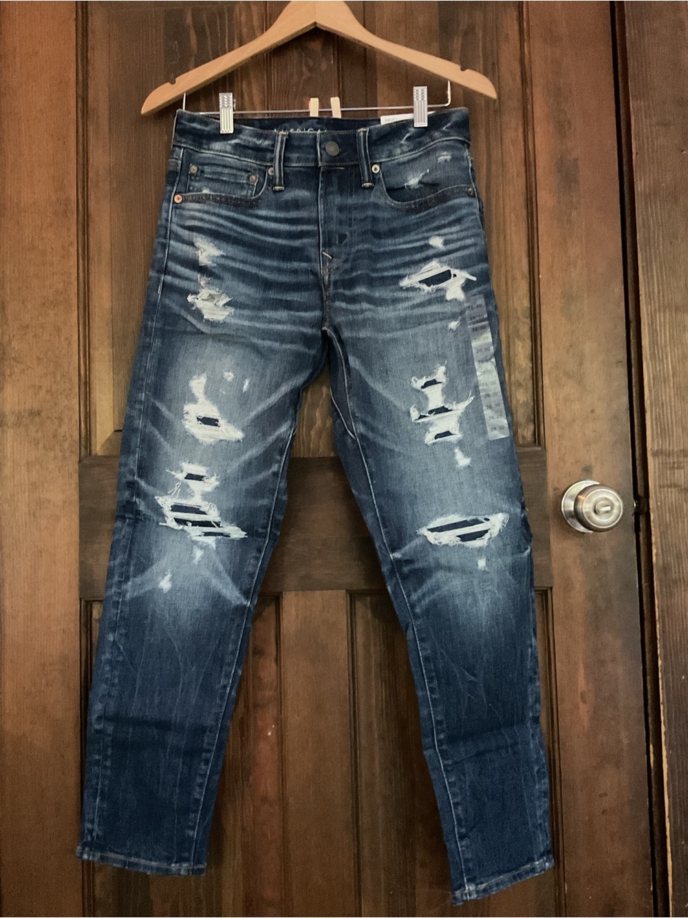 American Eagle Outfitters Men's Distressed Dark Blue Slim Jeans
